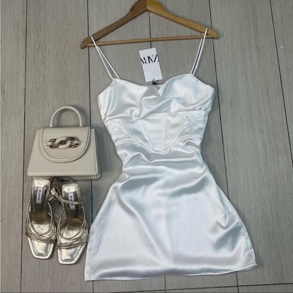 Zara White Corset Satin Effect Dress - Picture 2 of 13